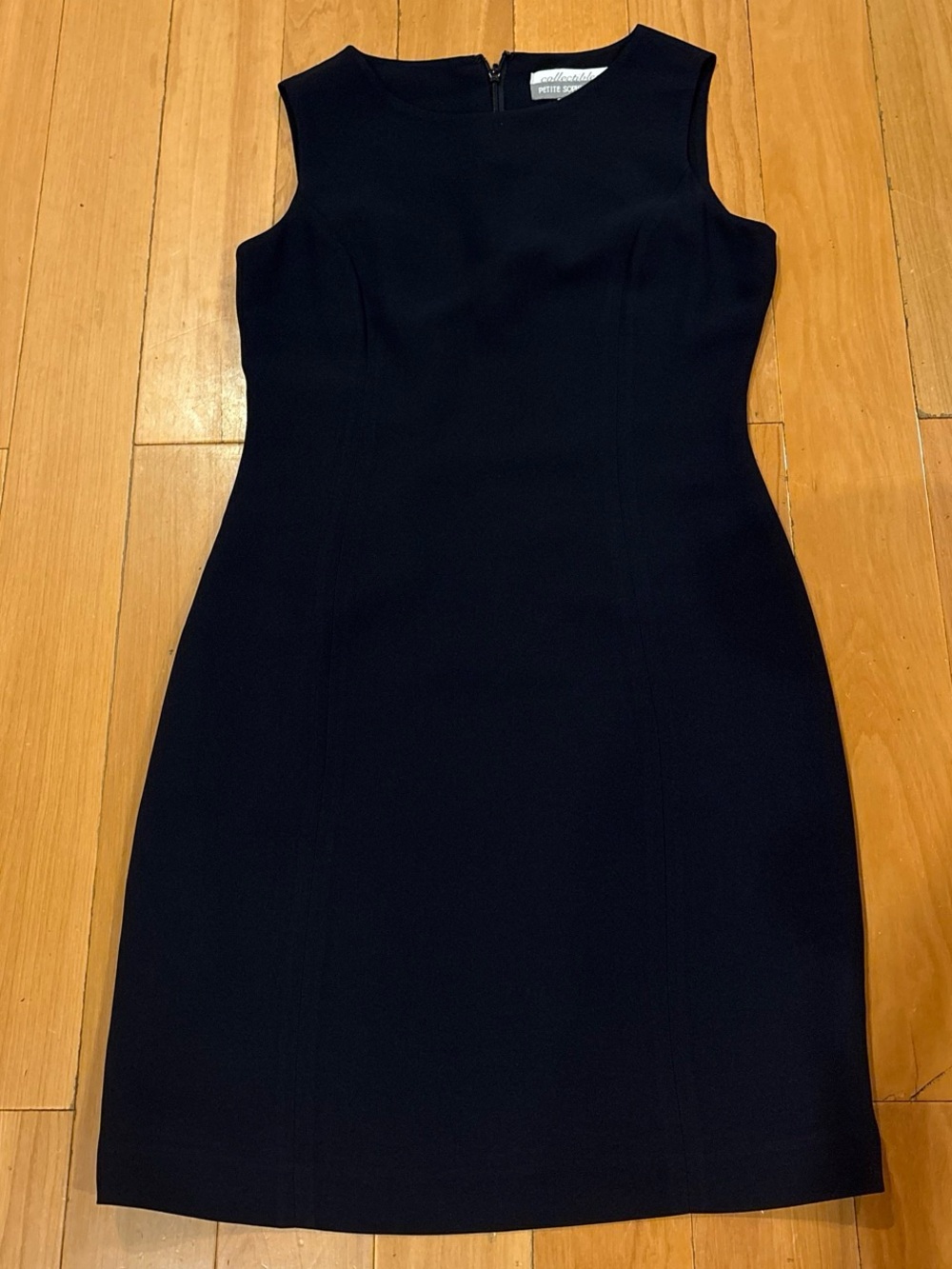 Petite Sophisticate Sleek Navy Sleeveless Sheath Dress